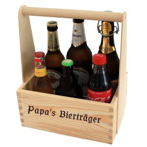 Vatertagsgeschenk Bier im Bierträger mit Gravur