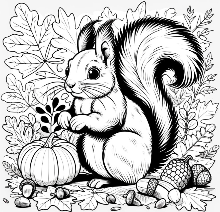 Ausmalbild Eichhörnchen Herbst