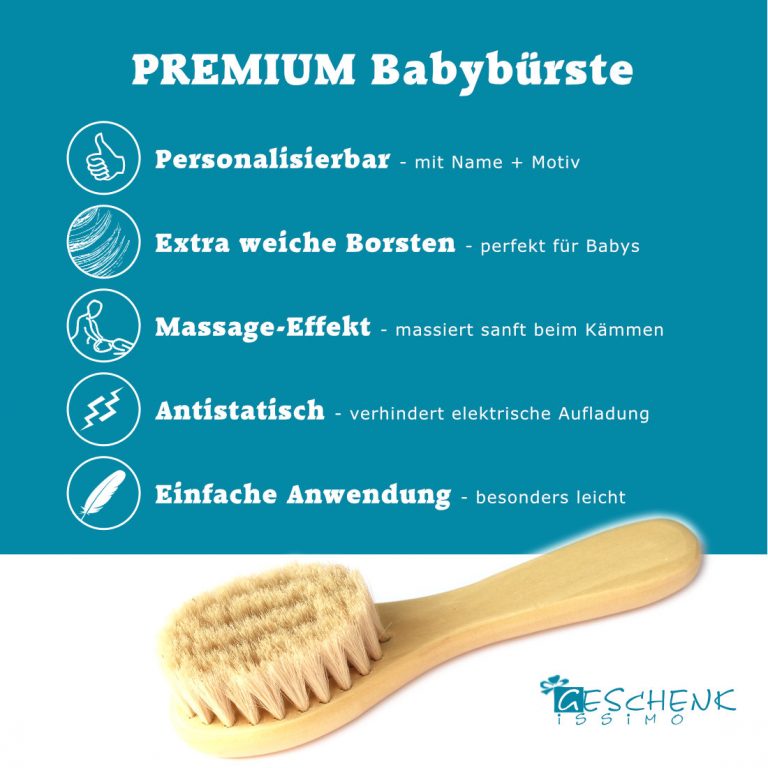 Wunderwunsch Baby Haarbürste Personalisiert - Holz Bürste Mit Ziegenborsten Hundemotiv