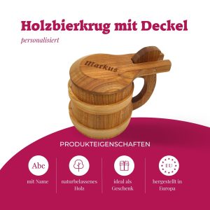 Bierkrug mit Deckel und Namensgravur