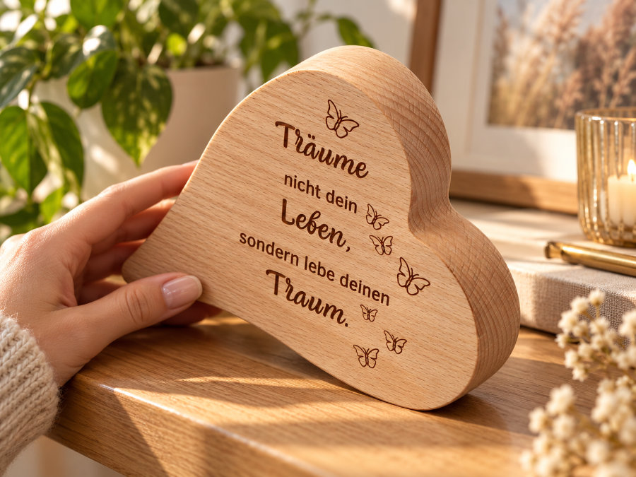 Deko Holzherz mit Spruch für Motivation