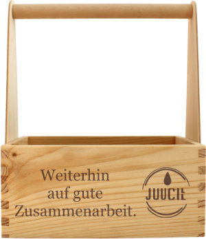 Flaschenträger mit Gravur als Geschenk mit Firmenlogo