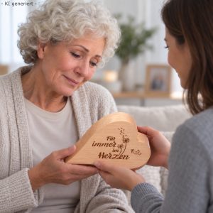 Gedenkherz aus Holz für besondere Menschen, die im Herzen bleiben
