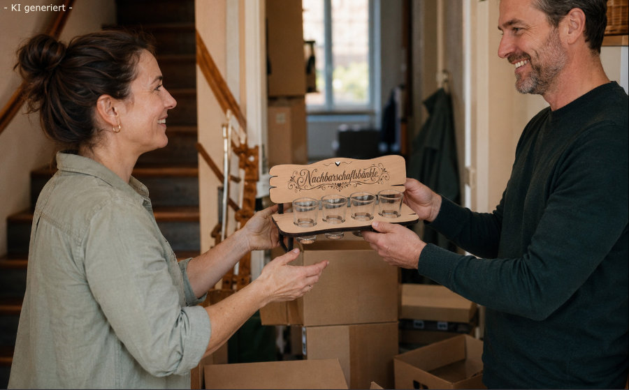 Die Geschenkidee zum Einzug Nachbarschaftsschnapsbank mit fester Gravur und Motiv Geschenk-Einzug-Nachbarschaft-Schnapsbank
