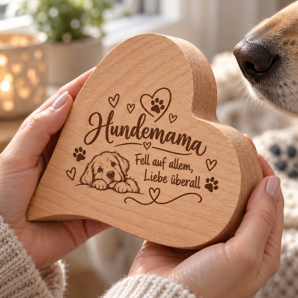 Geschenk für Hundlieberhaberinnen, das Holzherz mit Gravur