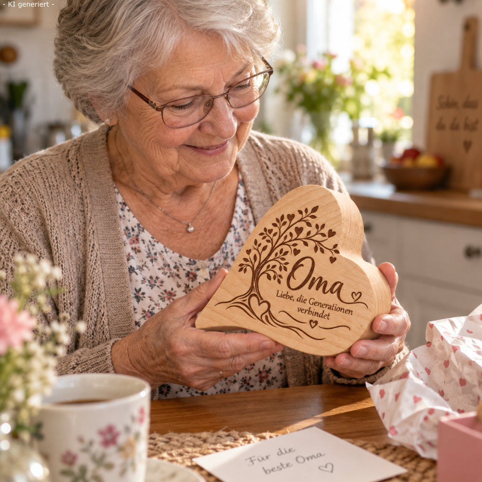 Geschenk für Oma von Enkel oder Enkelin aus Holz mit Gravur