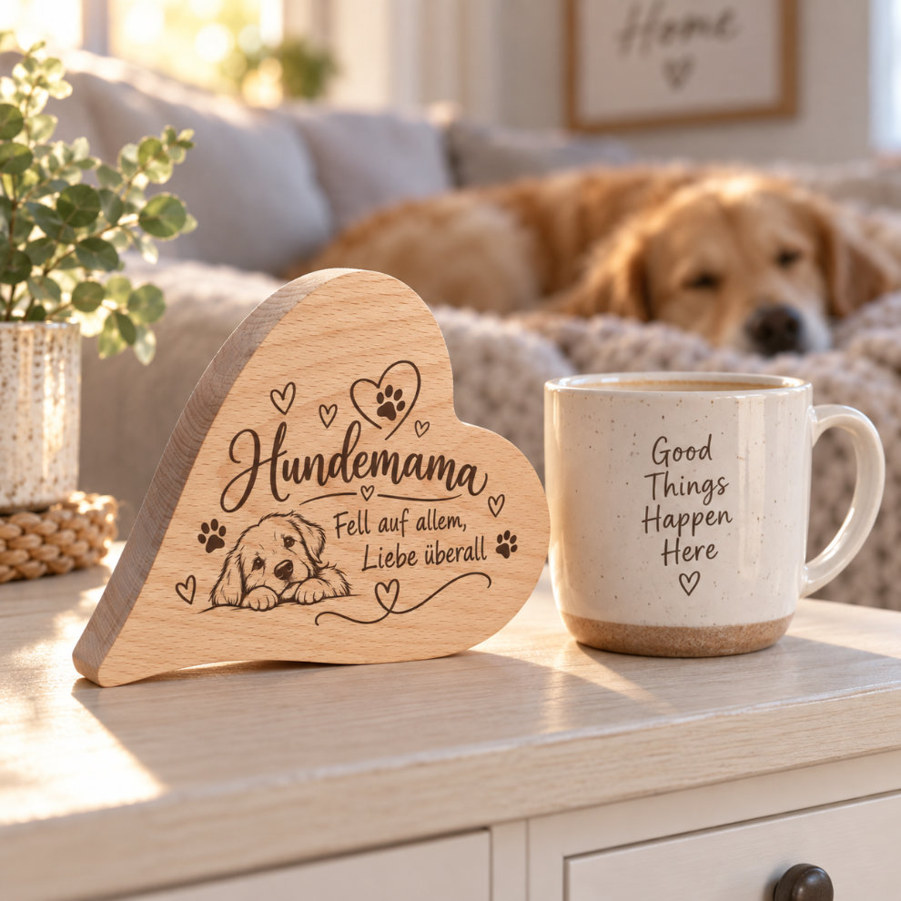 Holzherz mit Gravur Hundemama als Geschenk für das Frauchen