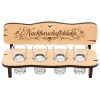 Nachbarschaftsbänkle aus Holz, 24 cm - Geschenk für Nachbarn, Schnapsbank mit 4 Gläsern