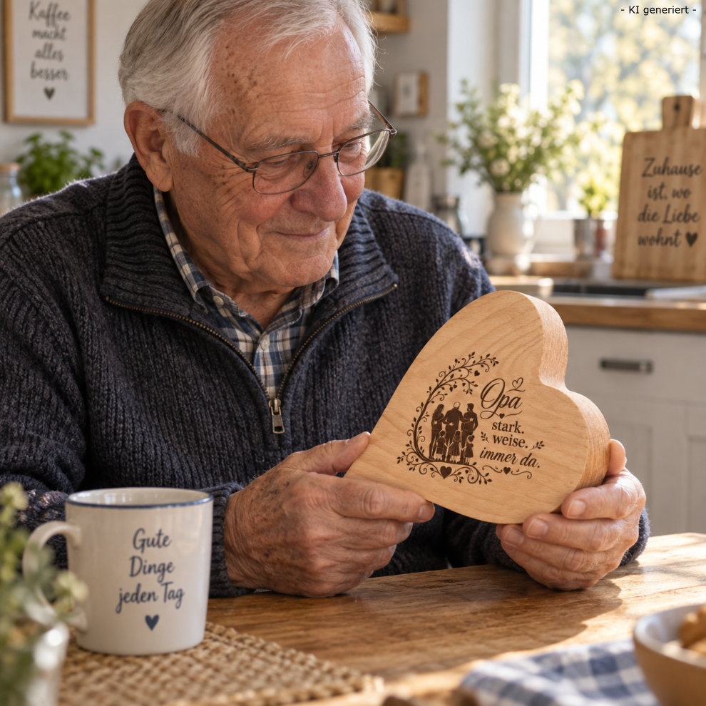 Holzherz Geschenk für den Opa von den Enkeln mit Gravur