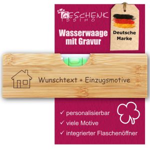 Haussegen Wasserwaage mit Gravur – Mini Wasserwaage mit Kapselheber