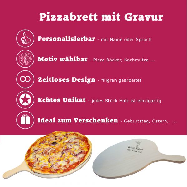 Holz Pizzabrett mit Gravur