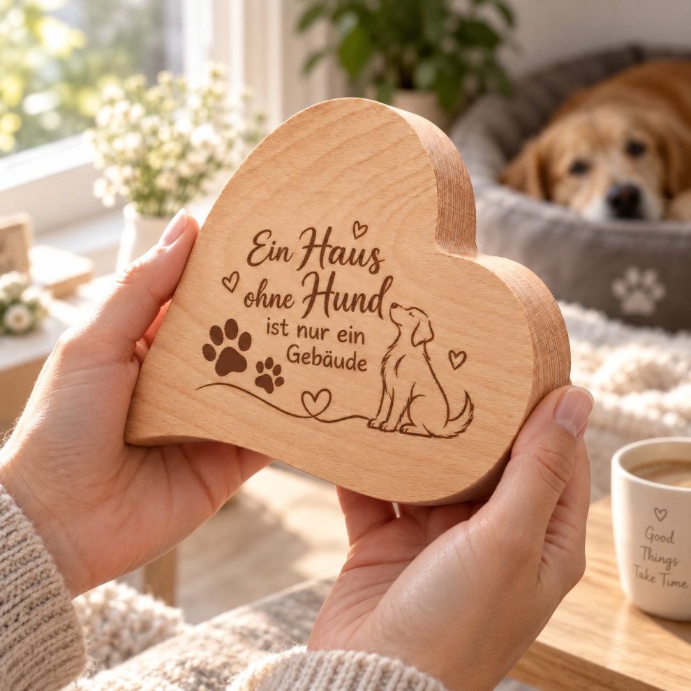 Das Hundebesitzer Geschenk aus Holz mit Gravur für Hundemama oder Hundepapa