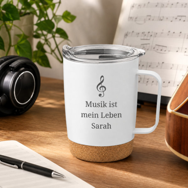 Musik Becher personalisiert Spruch und Notenschlüssel