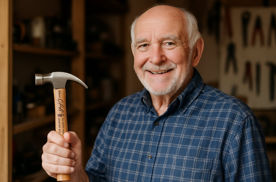 Opa Geschenkidee Hammer mit lustigem Spruch Opa Geschenkidee