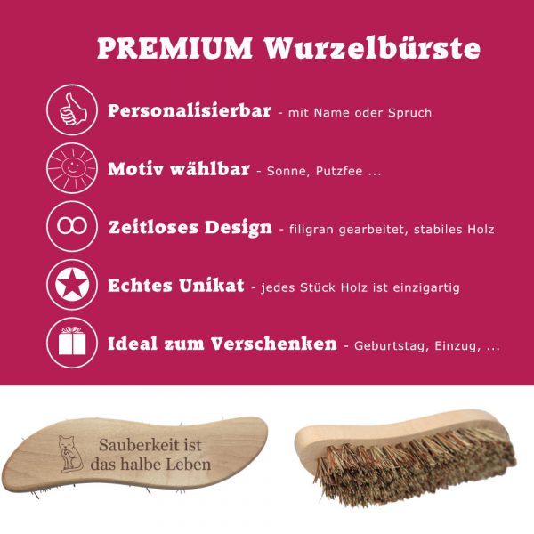 Wurzelbürste aus Holz mit Name und Motiv