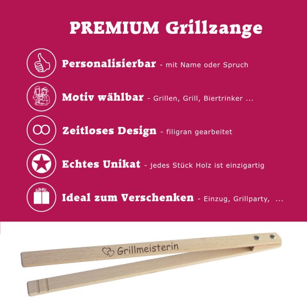 Premium Grillzange aus Holz als Geschenk