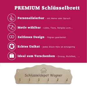 Premium Schlüsselbrett aus Holz mit Gravur