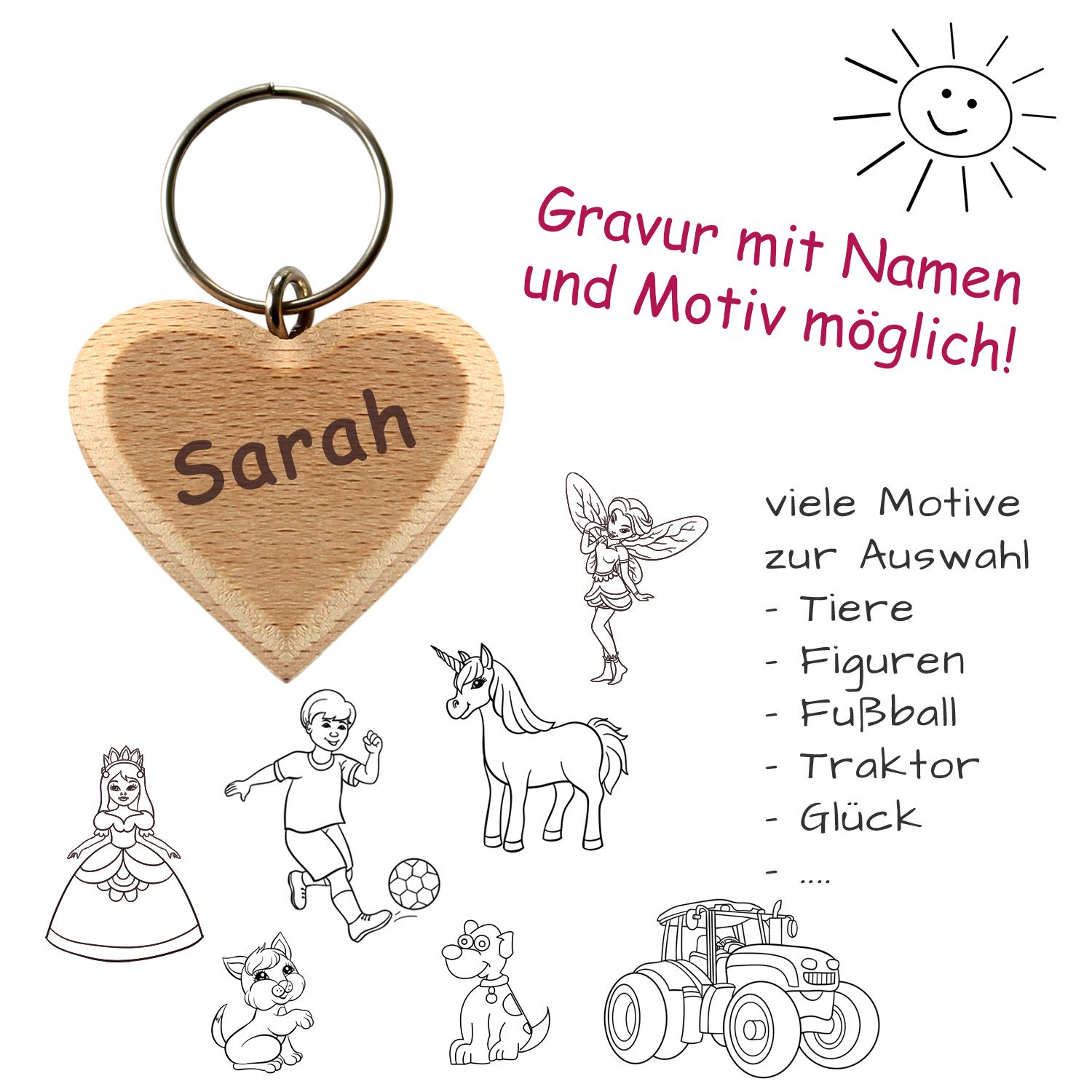 Schlüsselanhänger mit Gravur - personalisiert mit Namen und Motiv