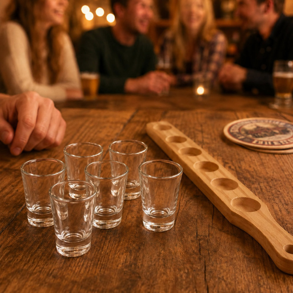 Freunde bei Party mit Schnapsgläsern Party Shotglaeser