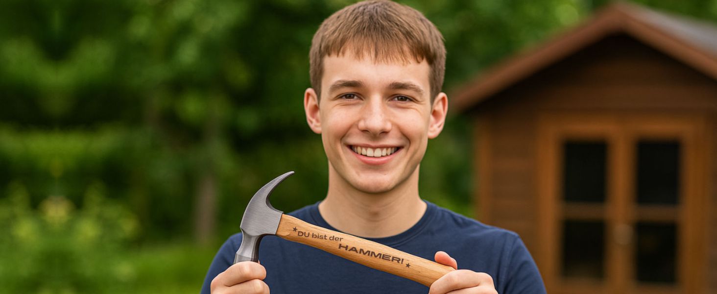 Hammer mit Spruch Geschenk zur bestandenen Abschlussprüfung Spruch-Hammer-Geschenk-Abschluss