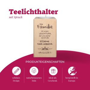 Teelichthalter Deko mit Spruch Familie