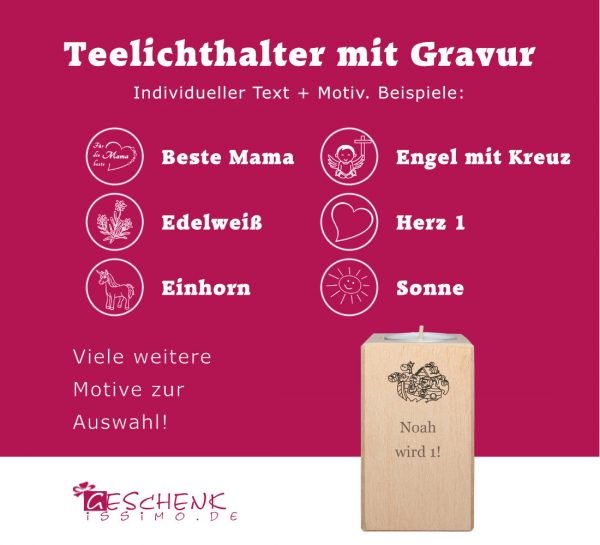 Teelichthalter Holz mit Gravur