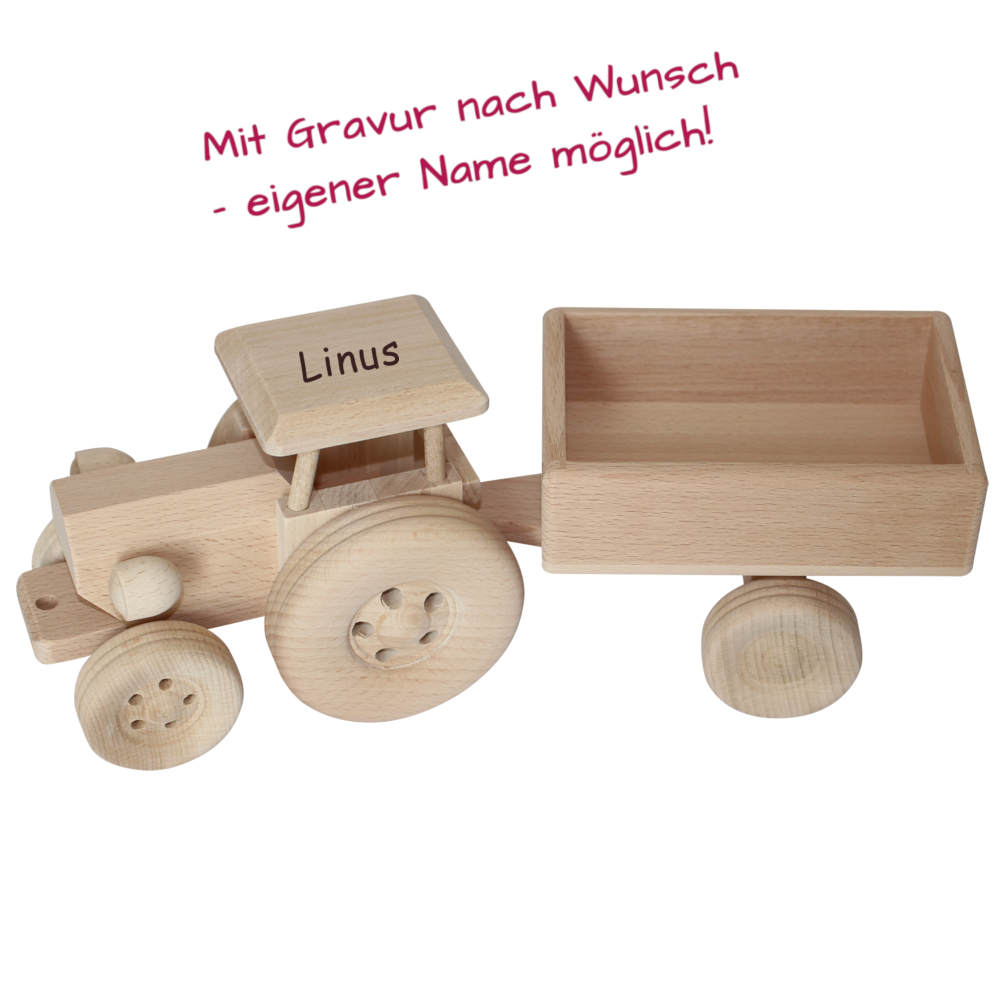 Traktor Trecker Holz mit Anhänger und Zubehör