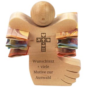Engel aus Holz mit Wunsch Personalisierung