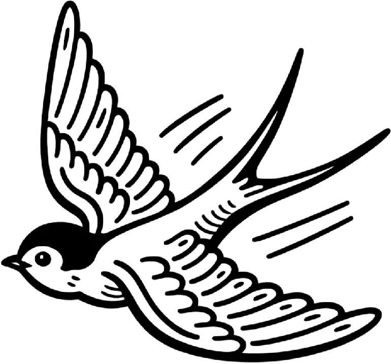 Ausmalbild fliegender Vogel: Schwalbe