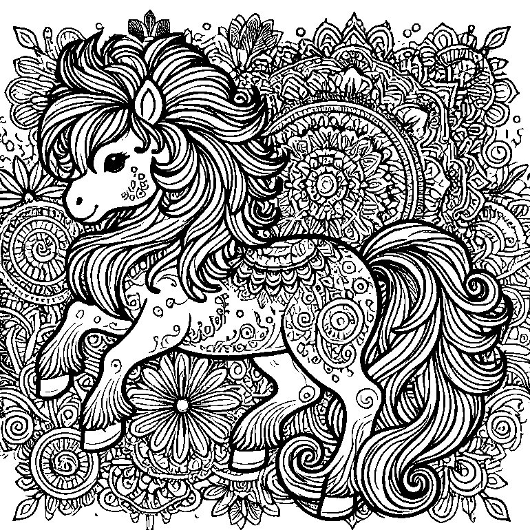 Ausmalbild Pony Mandala