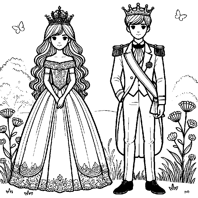 Ausmalbild Prinzessin und Prinz kostenlos