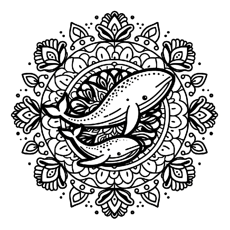 Ausmalbild Wal Mandala