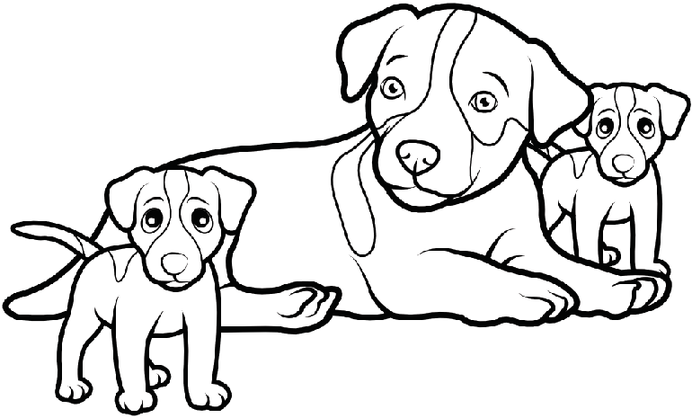 Ausmalbilder Hunde - Jack Russel Terrier mit Welpen