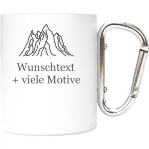 Edelstahltasse mit Karabiner weiß