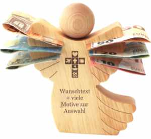 Engel aus Holz nach Wunsch gravierbar