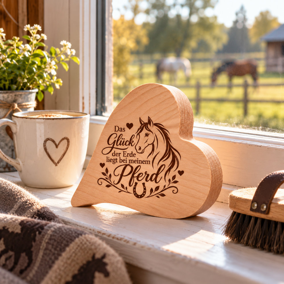 Holzherz Geschenk für Pferdemädchen mit Lasergravur