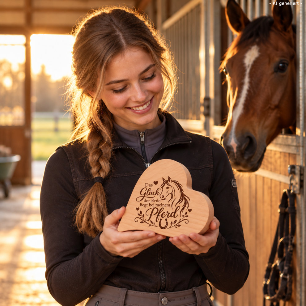 Geschenk für Reiterin: Holzherz mit Pferdefreund Gravur