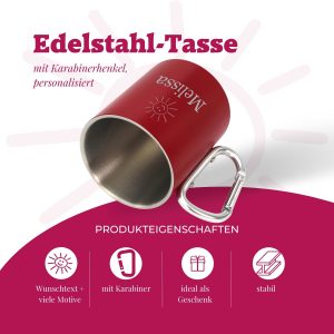 gravierte Edelstahltasse mit Karabiner