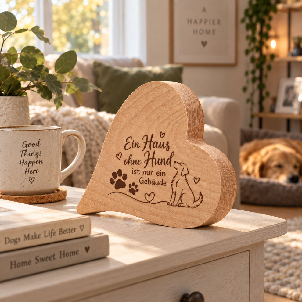 Holzherz mit Hundemotiv Geschenk für Hundeliebhaber mit Gravur