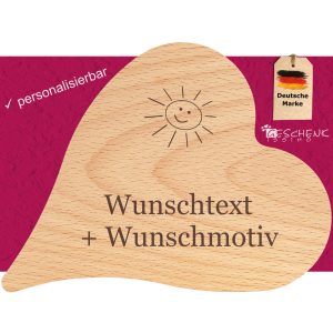 Holzherz mit Wunschtext und Wunschmotiv
