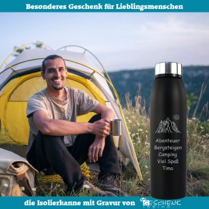 Isolierflasche Edelstahl schwarz graviert