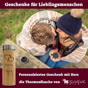 Isolierflasche mit Name in Holzoptik