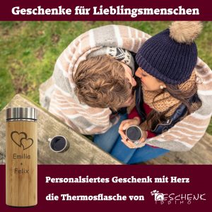 Isolierflasche mit Name in Holzoptik