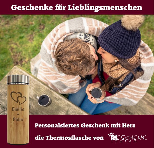 Isolierflasche mit Name in Holzoptik