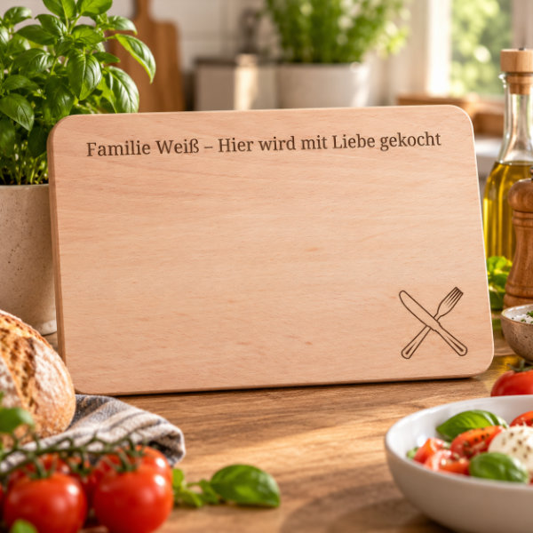 mit Liebe gekocht personalisiertes Schneidebrett