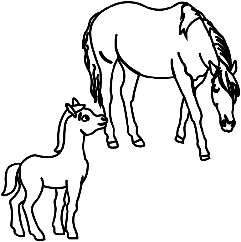 Pferd und Fohlen Ausmalbild für Kinder