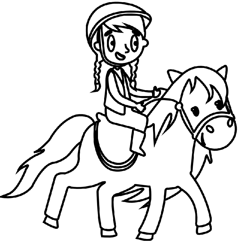Gratis Ausmalbild für Kinder - Pferd mit Reiterin