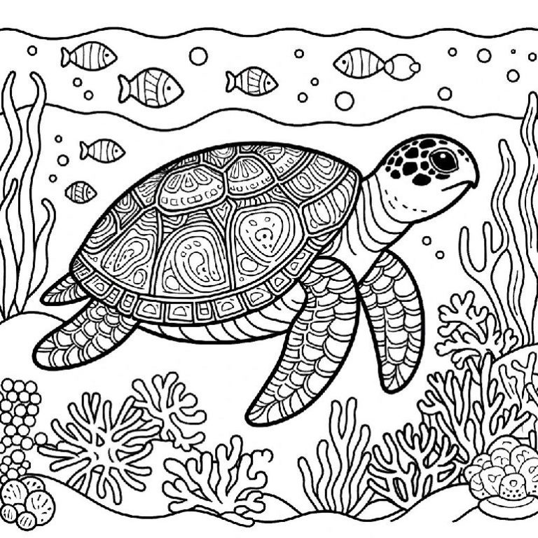  Ausmalbild Schildkröte zum Herunterladen und Ausdrucken Illustration 