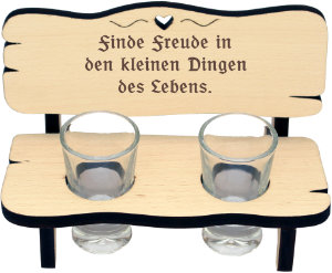 Schnapsbank mit Lebensmotto Gravur