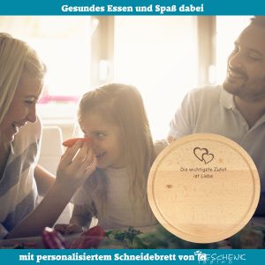 Schneidebrett rund Holz mit Spruch